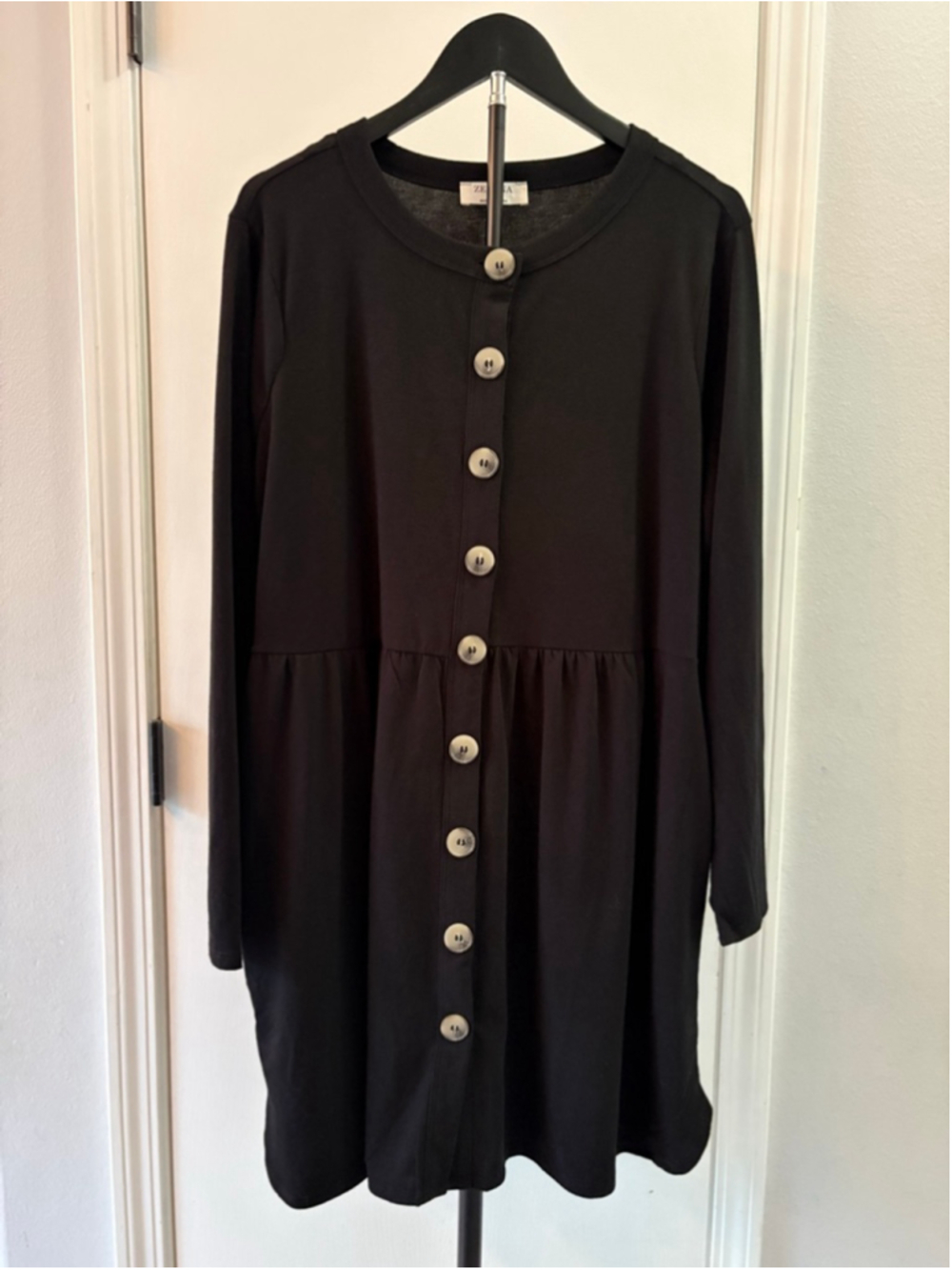 Zenana Black Button Down Shirred Waist Dress Cardigan Plus Size 2X EUC